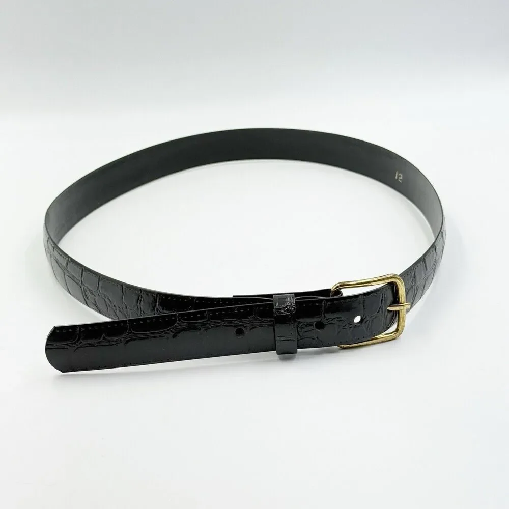 Women Gold Buckle Alligator Embossed Pattern Dress Belt 1 In Wide Size 12